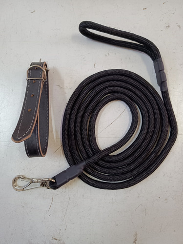 Coleira Para Cachorro + Guia Com Super Liberdade 3 Metros Cor Preto Ossos Tamanho Da Coleira M