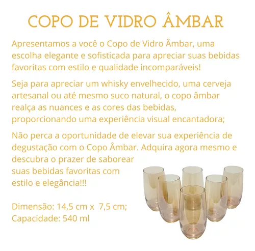 Jogo 6 Copos Chiques 374ml Amadeus Drinks Vidro Agua e Suco