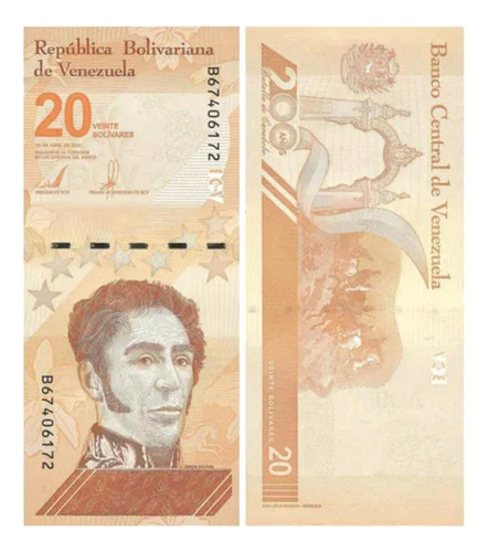 Billete De Venezuela, 20 Bolívares Año 2021