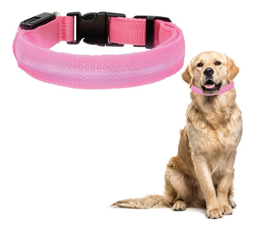 Collar Para Gato Perro Con Luz Led Ajustable Paseo Nocturno Color Rosa Tamaño Del Collar L