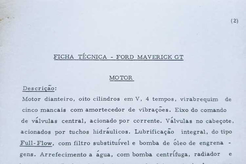 Maverick 4, 6 E V8 - Ficha Técnica Completa De Fábrica