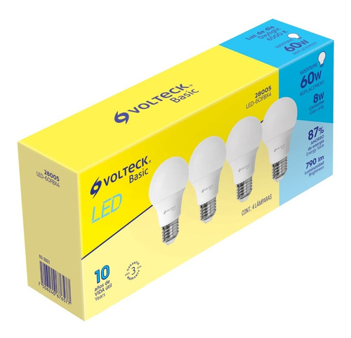 Lámpara Led, A19, 8w, Luz De Día, 4 Pzas, Volteck 28005