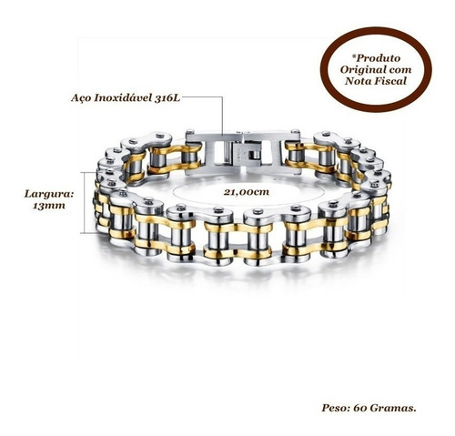 Pulseira Masculina Em Aço Inoxidável 316l + Banho Ouro 18k
