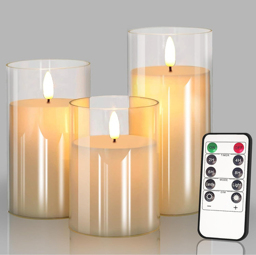 Velas Led De Vidrio Sin Llama Con Control Remoto De 10 Tecla