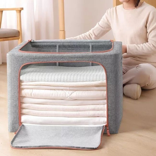Caja Canasto Organizador De Tela Plegable 66l C Visor - Lima