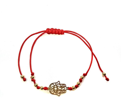 Pulsera Mano Fátima Enchapado Oro 18k Cordón Rojo