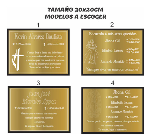 Placa Aluminio Grabada Urna Funeraria Cripta Trofeo 25x20cm Dorado/marco Negro