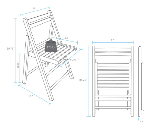 Juego De 2 Sillas Plegables De Madera Natural 43 X 46 X 78 C