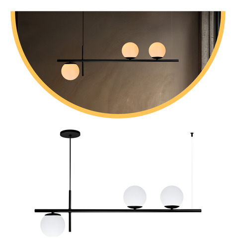 Pendente Preto Para Sala Axis E27 3 Globos Bola Branco Fosco