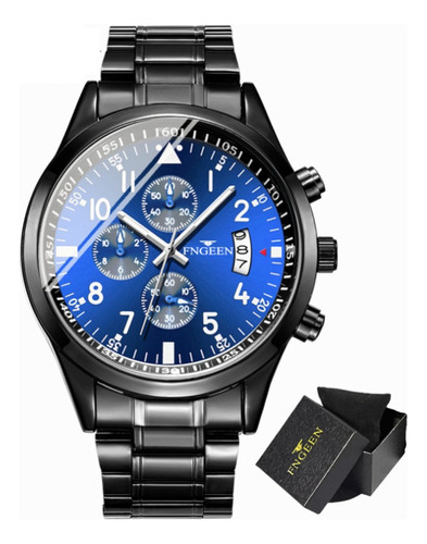 Reloj Fengeen Fashion Con Calendario Luminoso De Acero Inoxi Color De La Correa Black/blue