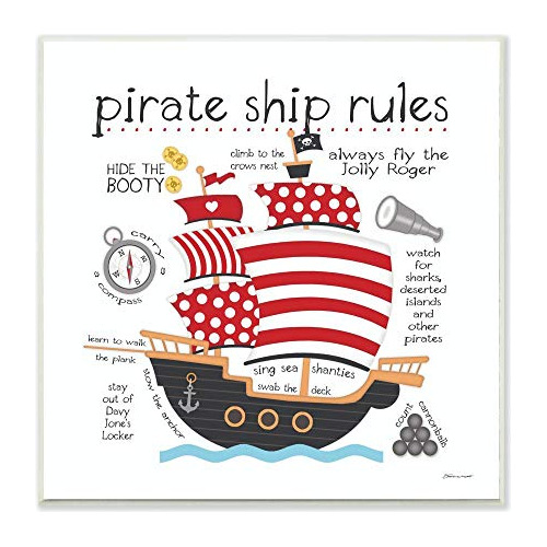 Stupell Decoración Del Hogar Pirate Ship Reglas Placa De La 