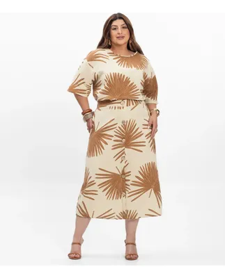Saia Super Midi Feminina Plus Size Secret Glam Bege