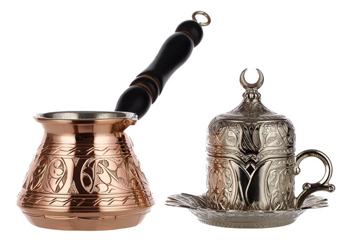 Juego Café Griego Turco 6 Piezas Cobre Y Plata