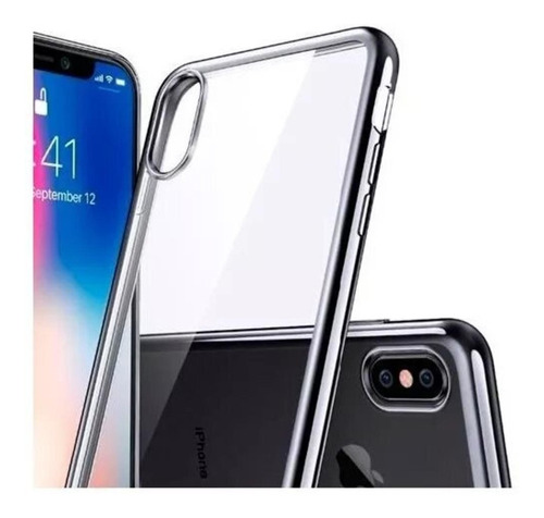 Protector Funda Tpu Silicona Borde Platinado iPhone XS Febo