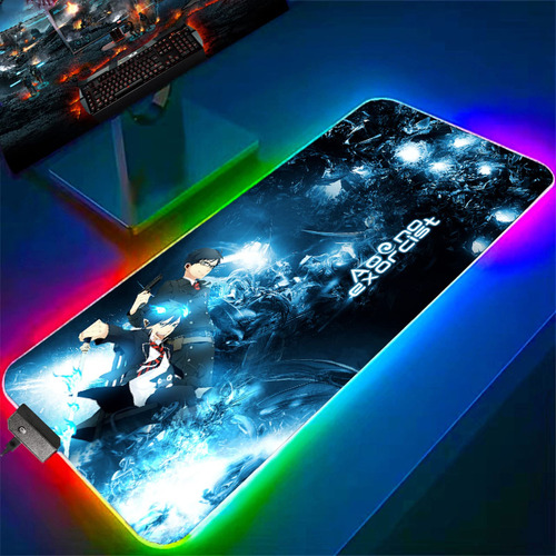 Alfombrilla Mouse Para Juego Color Azul Anime Exorcista Rgb