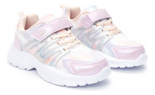 Imagen 3 de 4 de Zapatilla Rosa Nebula Con Material Holografico Niños Atomik