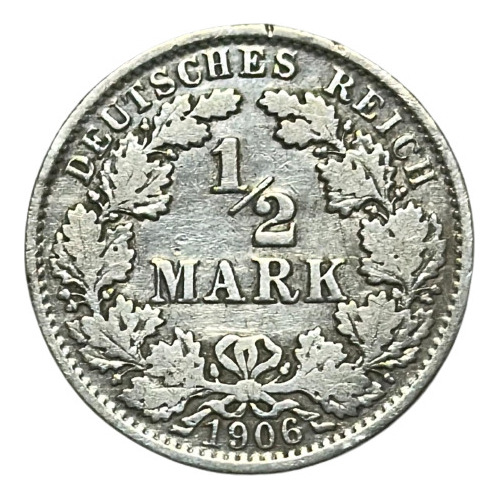 Moneda Alemania Imperio ½ Marco Año 1905 Km# 17 Plata 0.900