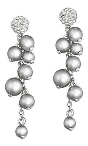 Zarcillos De Cristales Swarovski Original Perlas Plateadas
