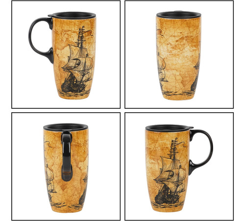 Taza De Viaje De Cerámica De Topador Con Tapa Y Mango - Taza