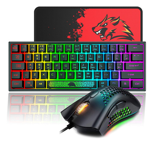 Combo De Teclado Y Mouse Para Juegos 60% Samll Mini Rgb Retr