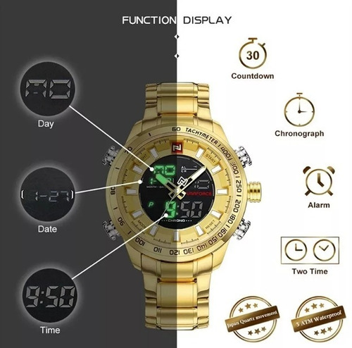 Relógio Naviforce Dourado Analógico Original Com Caixa Luxo