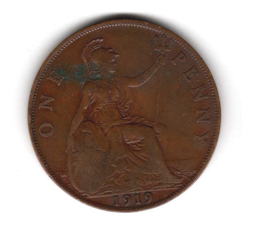 Moneda Inglaterra Gran Bretaña 1 Penny 1919 Km#810 Cobre