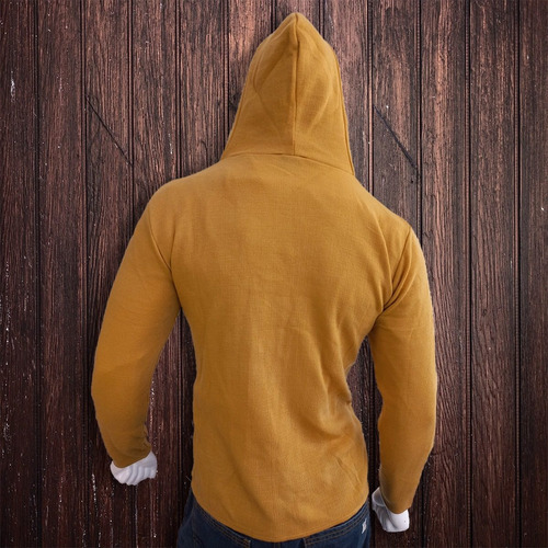 Suéter Largo Capa Saco Abrigo Mostaza Para Hombre Con Gorro