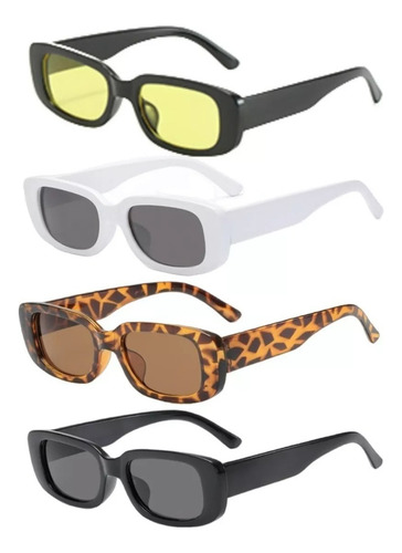 4piezas Gafas De Sol Rectangulares Estilo Retro De Diseñador