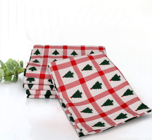 Servilletas De Tela Con Estampado De Árbol De Navidad, Juego