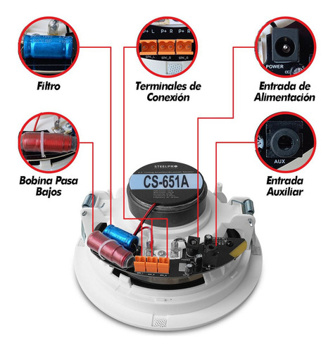4 Bocinas Plafon Activa +pasivas Steelpro Cs-651 Bluettoth Color Blanco