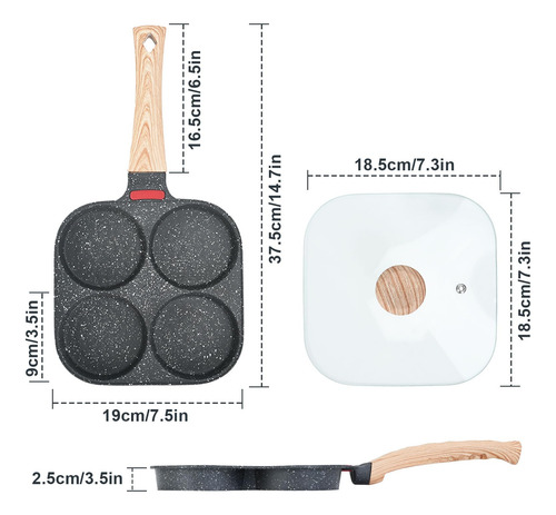 Sartén Antiadherente Para 4 Huevos Con Tapa, Sartén De