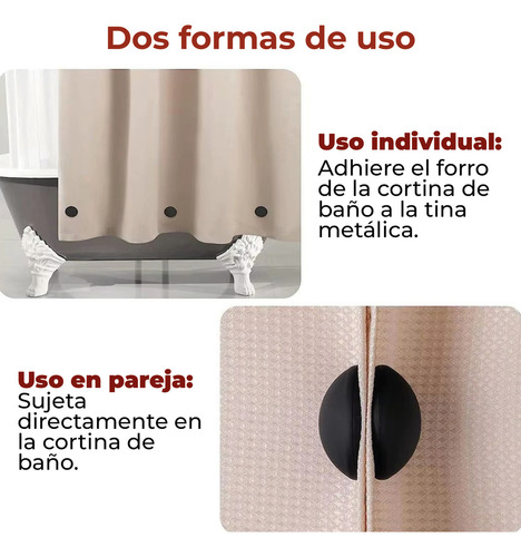 Cortina De Baño Peso Magnético Añadido Libre De Movimiento Color Negro Liso
