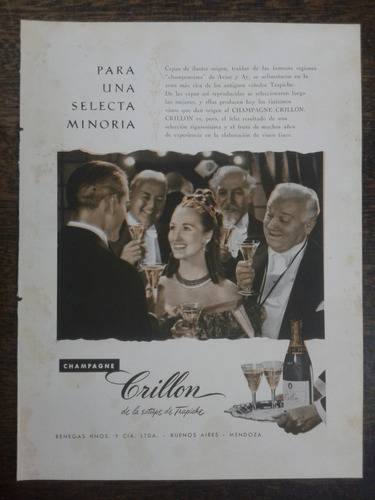 Imagen 1 de 3 de 2 Publicidades 1953 * Crillon / Fernet * Anverso Reverso *