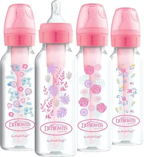 Dr Brown's Options+ 4 Biberones 8 Oz Estándar Decorado Niña Color Transparente con rosa Floreado