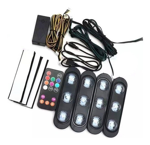 Kit 4 Luces Led Interior Auto 12v Multicolor Sensor Sonido