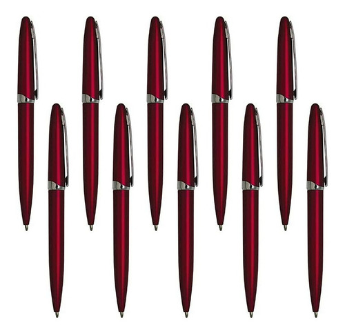 Paquete De 10 Bolígrafo De Plástico, Mecanismo Retráctil Exterior Rojo