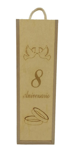 Caja De Madera Porta Vinos Aniversario Bronce 8 Años Art3037