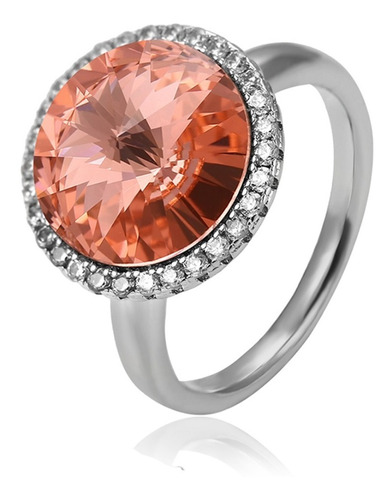 Anillo Oro 14k Lam Swarovski Coral Compromiso Solitario Pare