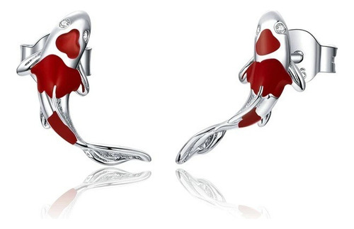 T Aros Pez Koi Rojo Plata Esmaltada