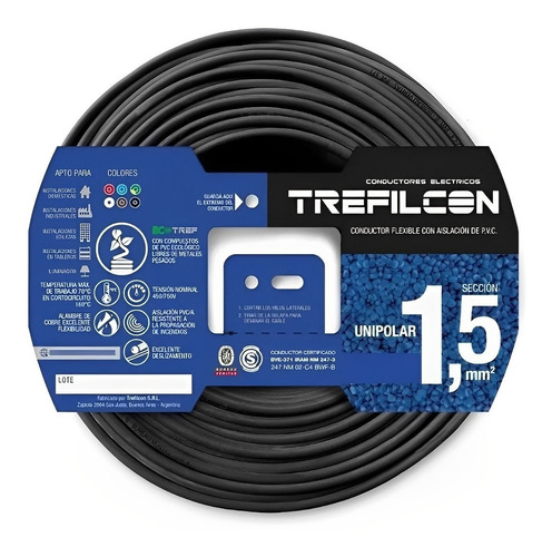 Cable Unipolar 100% Cobre Trefilcon 1.5mm X 50 Mts Metros