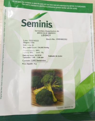 Imagem 1 de 3 de Semente De Brócolis Hibrido Seminis Legacy 1000 Sementes