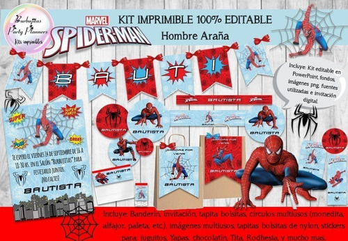 Kit Imprimible Candy Bar Hombre Araña Spiderman 100%editable