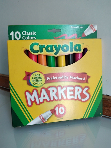 Marcadores Escolares Crayola Caja De 10 Colores Brillantes.