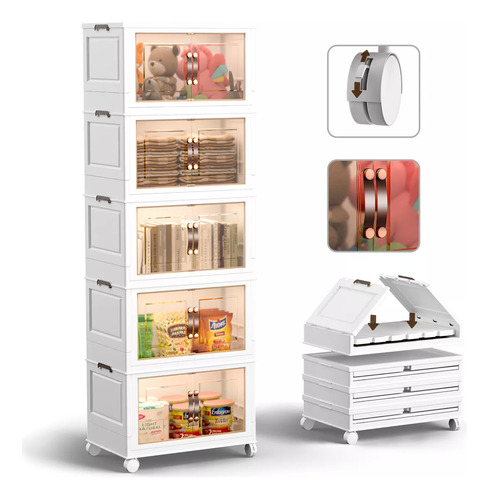 Closet Mueble Armarios Organizador Ropa Plegable Ruedas 360° Armario de almacenamiento elegante y con estilo Blanco Owkuan