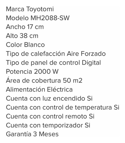 Imagen 5 de 5 de Termoventilador Eléctrico Swing Heater 2000 W Toyotomi
