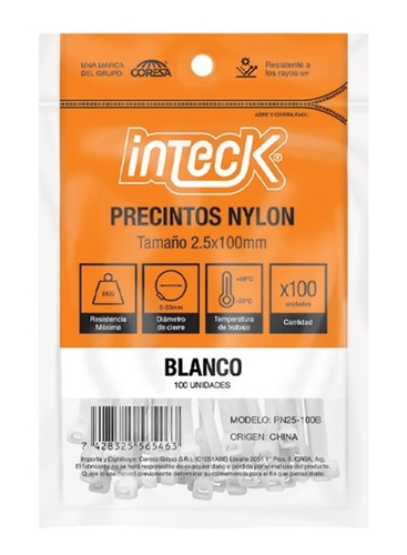 Precintos De Nylon Negro O Blanco 15cm 18kg 100 Unid Inteck