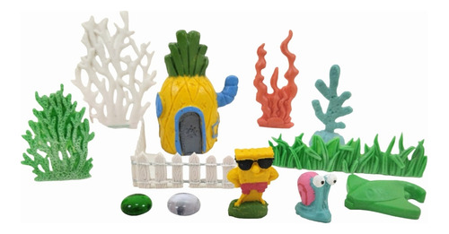 Figura Adorno Acuario Resina Bob Esponja Set Jardín 