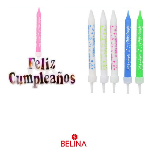 Velas Feliz Cumpleaños 12 Unidades