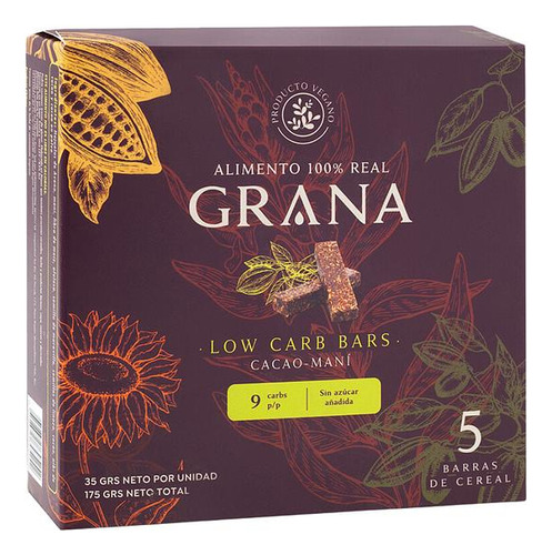 Grana- Barras De Cereal * 5 Unid Sin Azucar Ni Lactosa