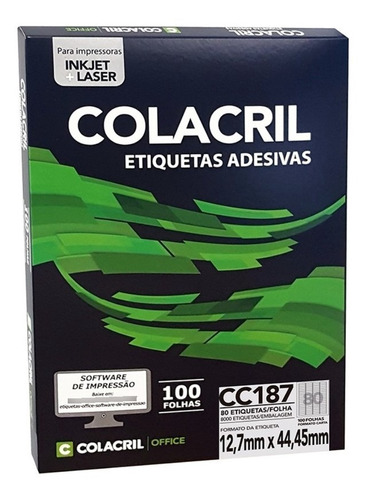 Etiqueta Colacril Cc187 (12,7x44,45) - Cx C/ 100 Folhas